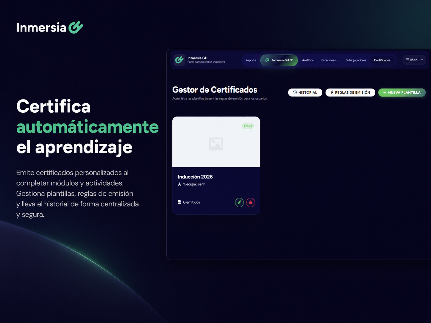Certificación automática de Inmersia GH
